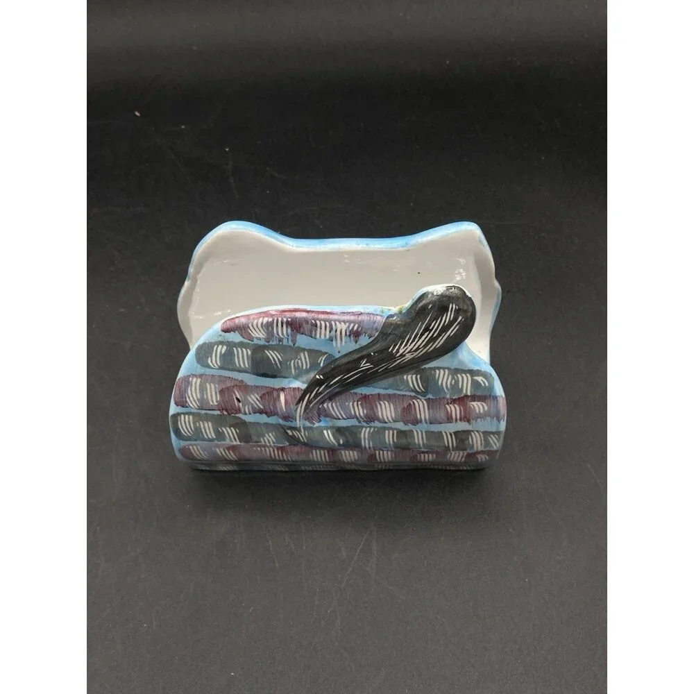 Pier 1 Italy Art Pottery Ceramic Cat Napkin Holder Whimsical Kitsch Vintage